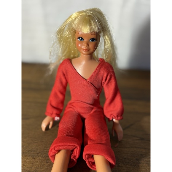 Mattel Other - Vintage 70s Mattel Skipper Doll Blonde Bangs Blue Eyes Red Jumpsuit Retro